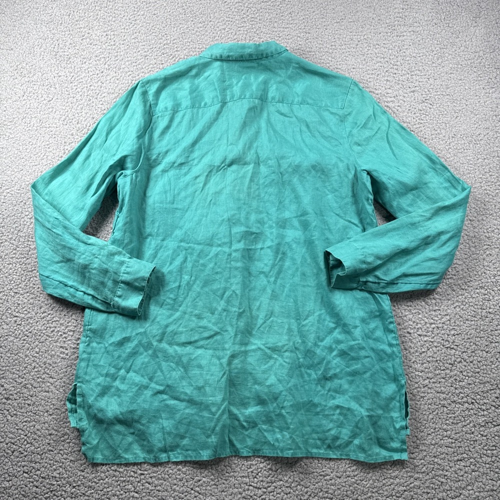 J Jill Love Linen Top Womens M Green Essential Shirt Button Up Coastal Resort - Picture 9 of 12
